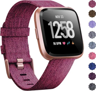 Image de Woven Watch Band Compatible avec Fitbit Versa/Fitbit Versa 2/Fitbit Lite Edition Bande de tissu respirant pour femme Smartwatch Rose rouge