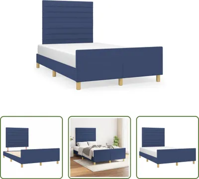 Produktbild von The Living Store Bettgestell mit Kopfteil Blau 120x190 cm Stoff