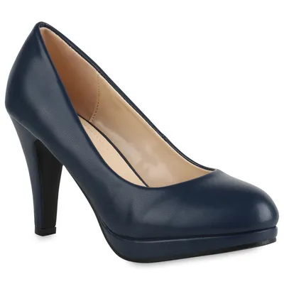 Produktbild von Mytrendshoe Damen Plateau Pumps Schuhe Stiletto High Heels Basic 820563, Farbe: Dunkelblau, Größe: 37