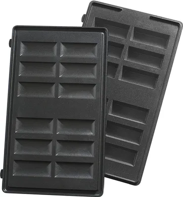 Two black sandwich maker plates are shown against a white background.