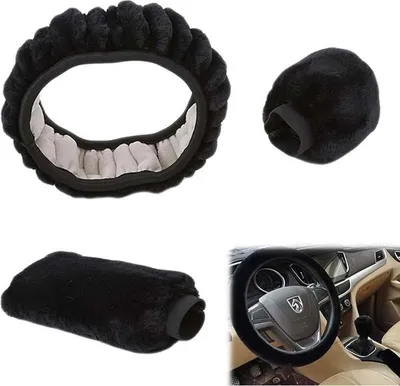 Produktbild von Lenkradbezug Plüsch, Winter Lenkradbezug, Steering Lenkradschoner für Auto, Handbremse Schaltabdeckung, Teleskop Lenkrad Abdeckung, für Lenkräder Mit Einem Durchmesser Von 38cm, 3 Stück(Schwarz)