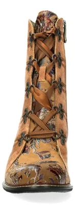 Produktbild von Laura Vita Damen Stiefelette mit Ornament-Muster und Satin-Schnürung Evcao 01, Größe:40 EU, Farbe:Braun