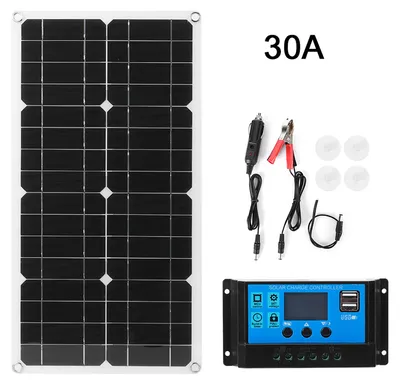 Immagine prodotto di Pannello solare 25 W 18 V 12 V/5 V doppio USB IP65 impermeabile con caricatore controller PWM 12 V/24 V per auto, camper, barca