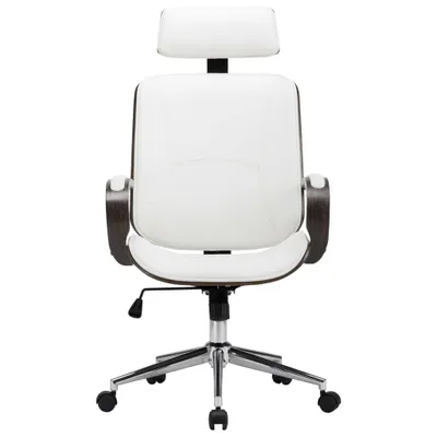 Image de vidaXL Chaise de bureau pivotante avec appui-tête Blanc Similicuir et bois courbé