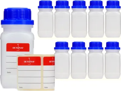 Produktbild von 10x 100-ml-Flasche mit weitem Hals und Schraubverschluss, Chemieflasche, Laborflasche