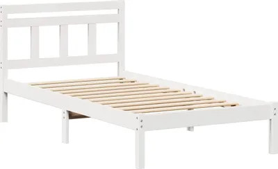 Zdjęcie produktu dla Łóżko Drewniane 100x200 Białe Rama Łóżka ze Stelażem z Zagłówkiem