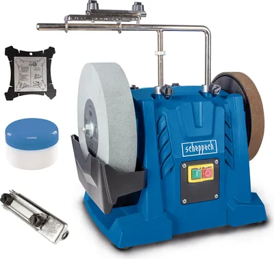 A wet sharpening system with accessories, displayed against a white background.