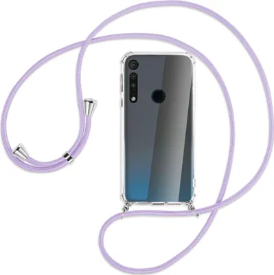 Produktbild von Handykette Backcover-Schutzhülle mit Band (Metall silberfarben) für Motorola One Macro - violett