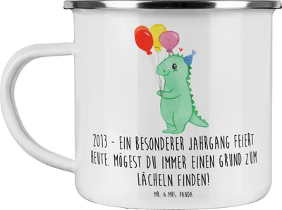 Produktbild von Mr. & Mrs. Panda Teetasse 2013 Geburtstag Freude - Weiß - Geschenk, besonderer Jahrgang, feiern, Haferl, Pott, geboren, Emaille Tasse, schöner, Happy Birthday, Becher