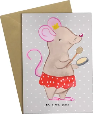 Produktbild von Mr. & Mrs. Panda Grußkarte Visagistin Herz - Grau Pastell - Geschenk, genesungskarte, Ausbildung, weihnachtskarten, Kosmetikstudio, Make Up, Beauty Salon, Wellness
