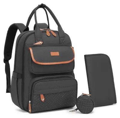 Imagen del producto de Mochila cambiador grande - Bolsa para pañales - 18 compartimentos - Gris oscuro - Para mamá y papá
