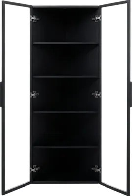 Produktbild von Flieks Glasvitrine mit LED-Beleuchtung 62x35x160 cm, Eckschrank Badschrank mit 2 Türen, Standschrank Hochschrank Schwarz