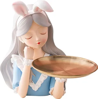 Obrázek produktu pro Vstupní úložná dekorace Dívka Sochy Porch Decor Tray for Living Study Bedroom Rabbit Ears Girl