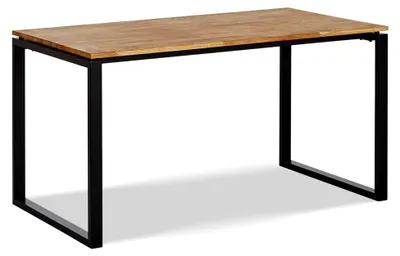Produktbild von Schreibtisch aus Eichenmassivholz mit rechteckiger Form und abgerundeten Kanten, Metallgestell im Industrial-Stil