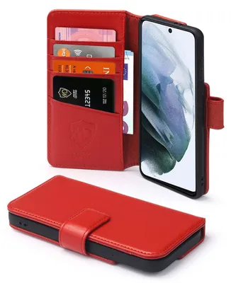 Productafbeelding van MobyDefend Hoesje - Geschikt voor Samsung Galaxy S21 FE  - Luxe Leren  Wallet Bookcase - Rood