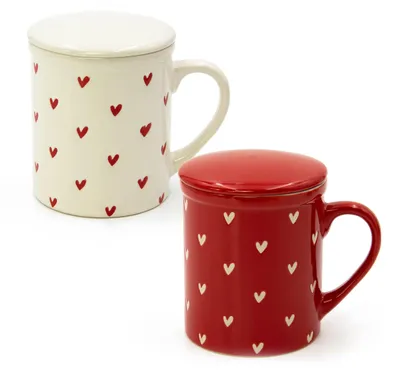 Obrázek produktu pro Sada dvou porcelánových hrnků – s motivem srdce a sítkem – objem 340 ml