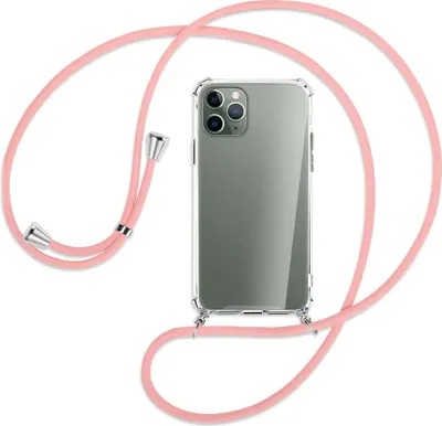 Produktbild von Handykette Backcover-Schutzhülle mit Band (Metall silberfarben) für Apple iPhone 11 Pro - rosa