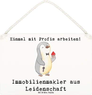 Produktbild von Mr. & Mrs. Panda Schild Immobilienmakler Leidenschaft DIN A6 - Weiß - Geschenk, Ausbildung, Lustig, Holzschild, holzbild, Wandbild Holz, Witzig, Türschild, Spruch