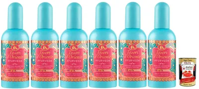 Produktbild von Tesori d'Oriente Ayurveda Profumi Edt Eau de Toilette 6x 100 ml spray, Aromatic perfume, Frischer und blumiger Duft + Italian Gourmet polpa 400g