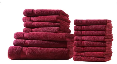 Produktbild von XXL-Set 15tlg Frotteetücher Elegance 100% Baumwolle 500 gsm Gästetücher Handtücher Duschtücher Badetücher bordeaux