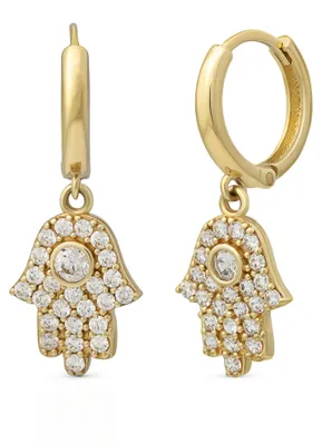 Produktbild von SuzanGold Ohrringe Damen Echtgold Fatimas Hand Huggies 375 Gelbgold mit Zirkonia