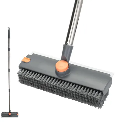 Image de VINATO 2 en 1 : brosse à récurer avec raclette, brosse à récurer pivotante à 360° avec manche, brosse à récurer à poils rigides, brosse à récurer pour le nettoyage