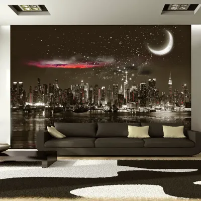 Produktbild von Fototapete selbstklebend Stadt 392x280 cm Tapete Wandtapete Wandbilder Klebefolie Dekofolie Tapetenfolie Wand Dekoration Wohnzimmer - New York Mond Nacht d-A-0044-a-a