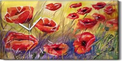 Produktbild von Leinwand Uhr Küche Wohnzimmer Bild 60x30 Gemälde Blumen Pflanzen Mohnblumen - weiße Hände