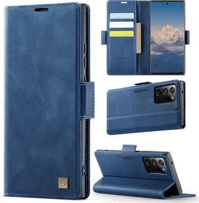 Image de Étui en cuir pour Samsung Galaxy Note20 Ultra / Note 20 Ultra 5G, protection RFID, fermeture magnétique, fentes pour cartes et support Bleu