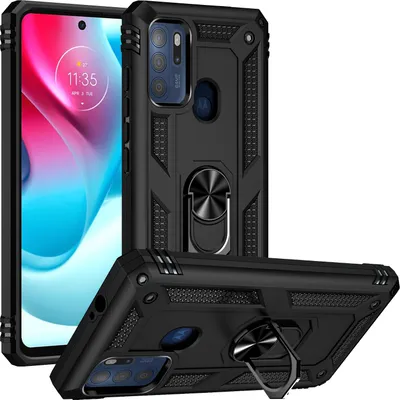 Produktbild von Moto G60S Hülle, Dual Layer Militäre Fallschutz Schutzhülle mit Ringhalterung Ständer für Motorola Moto G60S Schwarz