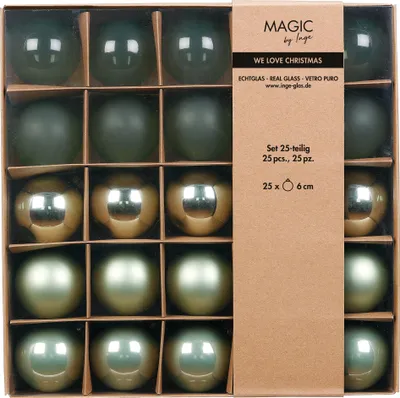 Produktbild von Weihnachtskugeln Glas 6cm 25er Set - Mild Sage teils transparent