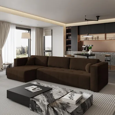 Produktbild von Masseno Ecksofa OLVERA mit Schlaffunktion L-Form, Sofa mit Bettkasten, Wohnzimmersofa, Couch, Soffa, Bettsofa, Couchgarnitur- Braun, KRONOS 06