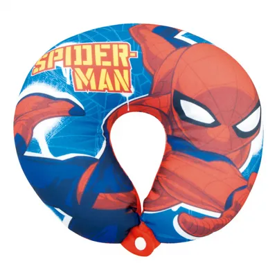 Produktbild von Beidseitig verwendbares Reisekissen, rot – Spiderman/Spinnennetz