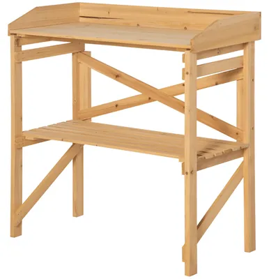 Produktbild von Gartentisch mit Ablage, Blumentisch, Gartentisch, Holz, hellbraun, 80 x 40 x 84 cm