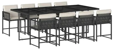 Produktbild von vidaXL 9-tlg. Garten-Essgruppe mit Kissen Schwarz Poly Rattan