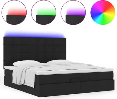 Produktbild von Ottoman-Bett mit Matratze & LEDs Schwarz 180x200 cm Stoff