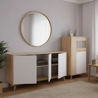 Produktbild von Leverano - Wohnzimmermöbel-Set, Eiche Braun, Modular