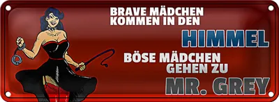 Produktbild von Blechschild Spruch 27x10cm Böse Mädchen gehen zu Mr. Grey Dekoration