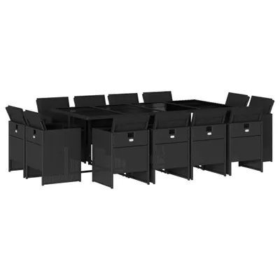 Produktbild von 13-tlg. Garten-Essgruppe mit Kissen Schwarz Poly Rattan