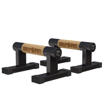 Produktbild von GORILLA SPORTS® Liegestützgriffe - Holz, Stahl, bis 300kg, mit Tragetasche - Calisthenics Equipment, Parallettes, Handstand Griffe, Push Up Bars