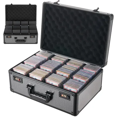 Obrázek produktu pro VEVOR Úložná krabice na karty formátu PSA Slab, pojme až 162 karet. Přenosná krabice, vhodná pro 130 karet SGC, 115 karet BGS, 585 karet v ochranných obalech (toploaderech) nebo více než 999 volných karet. Uzamykatelná, s 4 řadami a 12 oddělovacími přihrádkami, včetně rukojeti