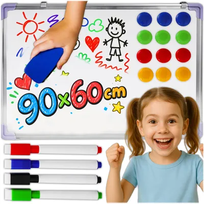 Obrázok produktu pre KRUMAD Magnetická tabuľa 90x60 cm - Magnetická tabuľa s príslušenstvom, stierateľná tabuľa s kovovým rámom - vrátane pera, magnetov a gumy