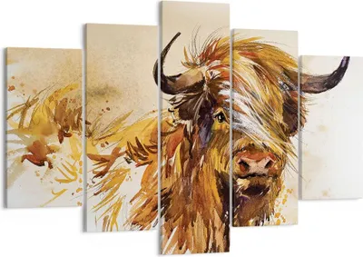 Produktbild von Bild auf Leinwand - Leinwandbild - 5 Teile - Stier Scotch Aquarell - 150x100cm - Wand Bild - Wanddeko - Wandbilder - Leinwanddruck - Bilder - Wanddekoration - Leinwand bilder - EA150x100-4708