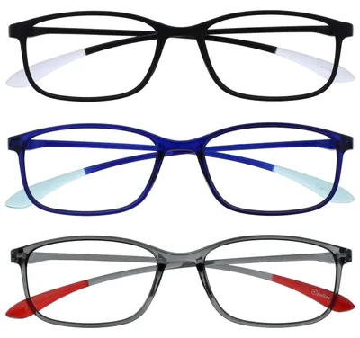 Produktbild von OPULIZE Ice Lesebrille 3er Pack Ultraleicht Rahmen Kratzfest Mattschwarz Kristallblau Kristallgrau Herren Damen RRR61-137 +1.00