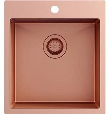 Produktbild von Ausmann Turt koperen spoelbak 450x505mm met kraangat onderbouw vlakbouw en opbouw 1208956959