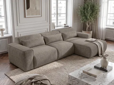 Produktbild von AX LIVING Wohnlandschaft mit Schlaffunktion Ruyam Hellbraun Sofa 310 cm R