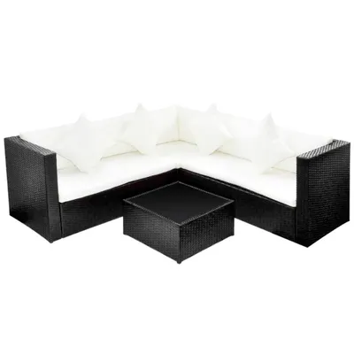 Produktbild von vidaXL 4-tlg. Garten-Lounge-Set mit Auflagen Poly Rattan Schwarz