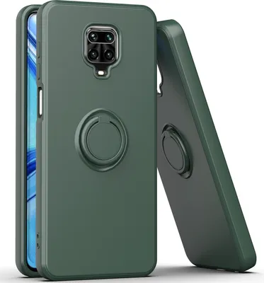 Produktbild von Redmi Note 9 Pro Handyhülle, Ring Halter Ständer Kratzfeste Weiche Silikon schutzhülle für Xiaomi Redmi Note 9S/9 Pro/9 Pro Max Grün
