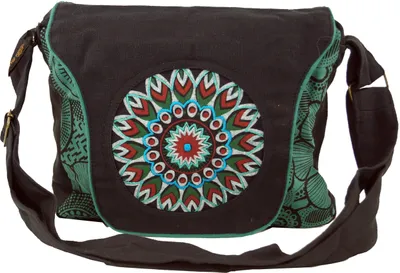 Produktbild von Schultertasche, Hippie Tasche, Goa Tasche, Umhängetasche, Handtasche - Schwarz/blau, Uni - Erwachsene, Baumwolle, 22*28*6 cm, Alternative Umhängetasche, Handtasche aus Stoff