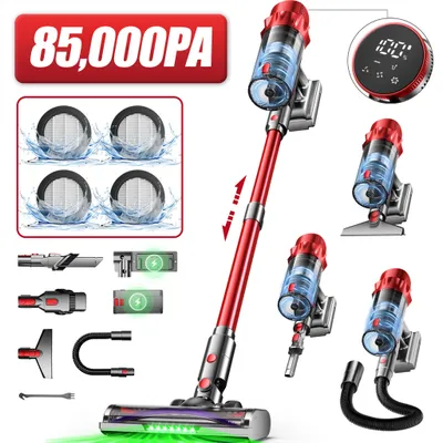Produktbild von Portreen Akku Staubsauger, 85000Pa Staubsauger kabellos mit Haustierbürste, Schlauchbürste, Touchscreen, HEPAx4, 2L, 80Min, Anti-Tangle-Staubsauger